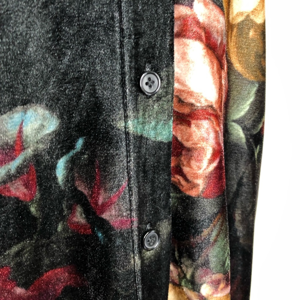 Soft Surroundings black red cream floral velvet velour button down top size PS - Picture 5 of 14